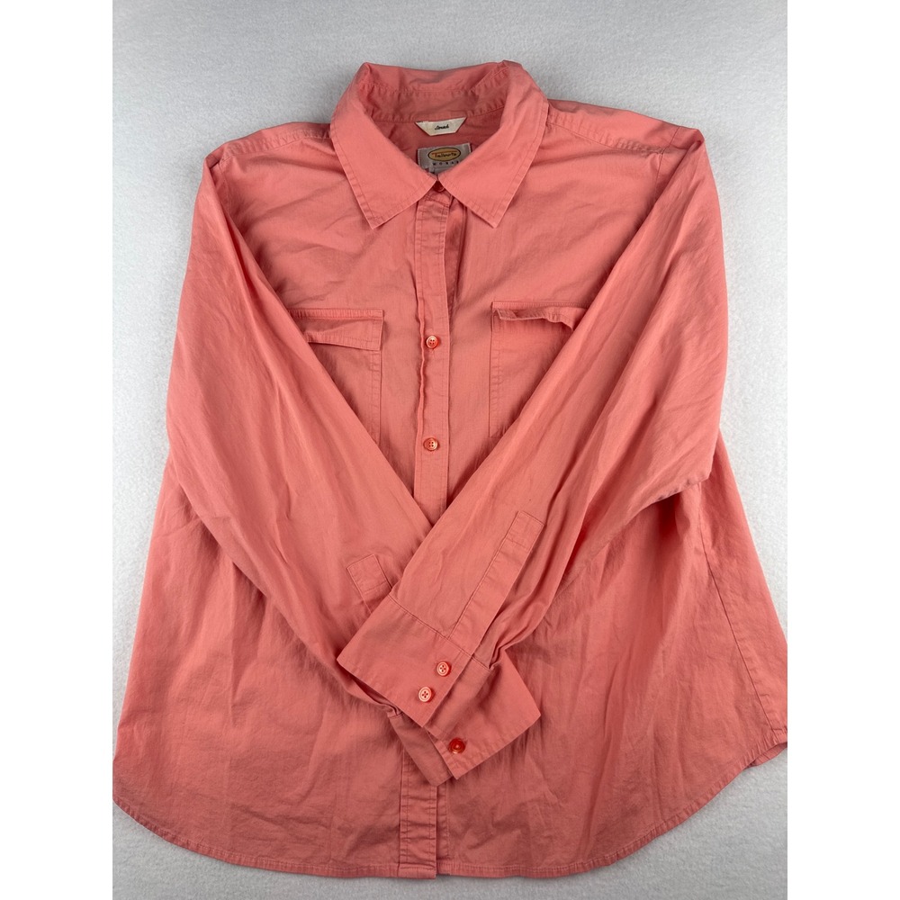 Talbots Woman Coral Pink Stretch Cotton Button Down Shirt Long Sleeve Size X